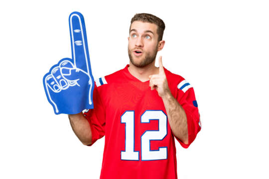 sports fan man over isolated chroma key background thinking an idea pointing the finger up