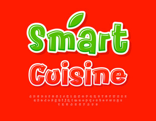Vector creative badge Smart Cuisine. Glossy Red Font. Funny Alphabet Letters and Numbers set