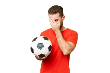 Handsome young football player man over isolated chroma key background with tired and sick expression