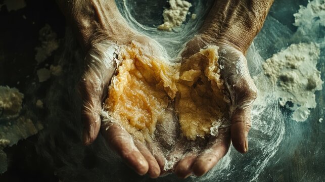 Overhead angle capturing the raw, cracked and peeling skin of a person's hands due to a severe case of lichen planus