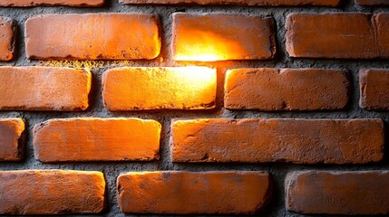 Old, textured red brick wall with orange hues, showing the pattern of weathered bricks and cement