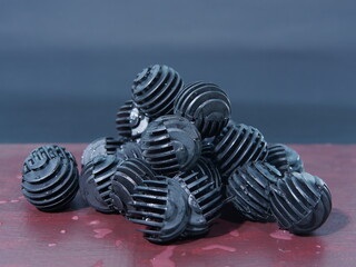 several bio balls that function as aquarium or fish pond filters. fish pond equipment, aquarium...