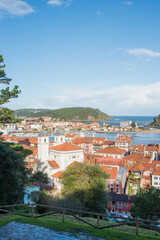 Beautiful aerial view of Ribadesella, Asturias. Autumn sunny day