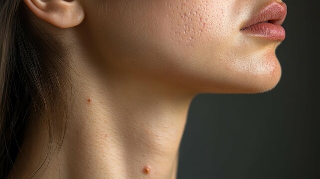 Side profile view of a person's neck, revealing the painful-looking blisters and crusting typical of herpes simplex