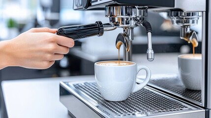 Barista Preparing Coffee with Machine Carefully