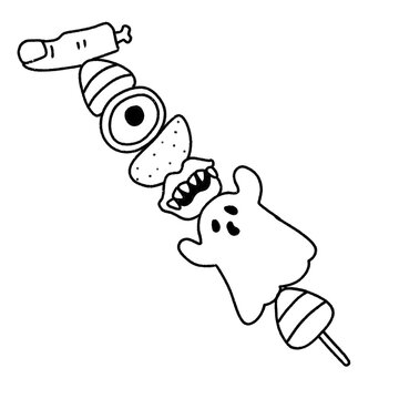 halloween skewer black and white cartoon clip art preview