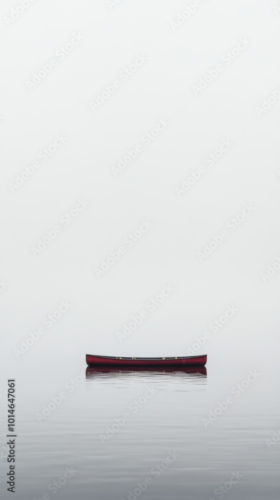Poster serene minimalist rowing shell on tranquil water, abstract perspective, emphasizing calmness and sim