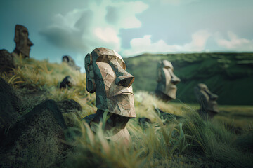 Obraz premium 世界遺産 イースター島のモアイ像のイメージ