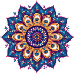 Colorful Mandala Design with Floral Motifs and Geometric Patterns