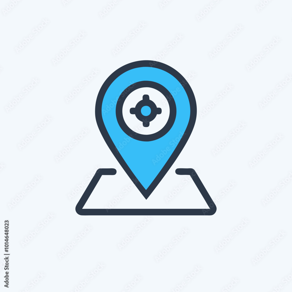 Poster blue location map icon with pin and target symbol navigation and gps technology. ideal for concepts 