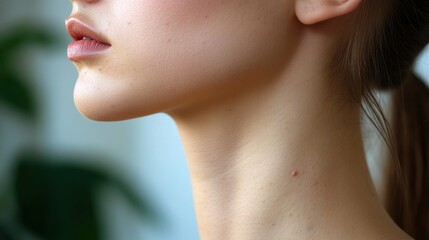 Obraz premium Side profile view of a person's neck, revealing the painful-looking blisters and crusting typical of herpes simplex