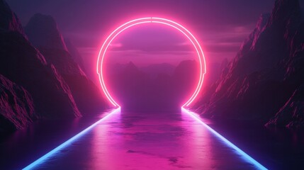 A glowing red circle is in the middle of a mountain range