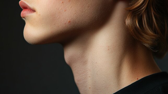 Side profile view of a person's neck, revealing the painful-looking swelling and bruising of a recent insect bite