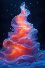 Obraz premium 3D Christmas Tree with Light Pastel Neon Colors and Intricate Details on a Dark Background, Hyper-Realistic Volumetric Lighting 