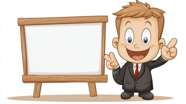 Cheerful Presenter with Blank Signboard Illustration