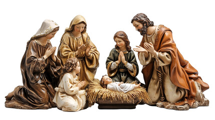 Beautiful Christmas Nativity Scene Depicting the Birth of Christ, Isolated on White, PNG File, Transparent Background
