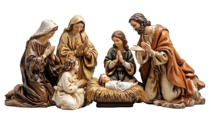 Beautiful Christmas Nativity Scene Depicting the Birth of Christ, Isolated on White, PNG File, Transparent Background