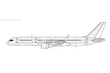 Boeing 757-200. Vector drawing of narrow-body mid-range airliner. Side view. Image for illustration and infographics.
