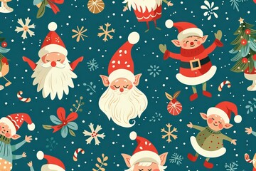 Pattern featuring Santa Claus and elves.