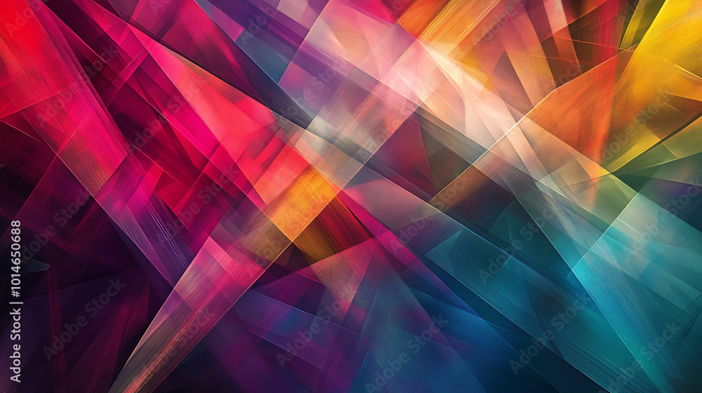 Poster abstract geometric background with colorful lines and shapes.