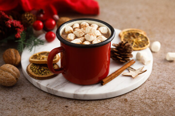 Homemade hot chocolate with marshmallow