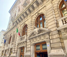 Fototapeta premium The unparalleled beauty of the ancient medieval bas-reliefs on the walls of the Trieste Town Hall mesmerizes even a neutral viewer.