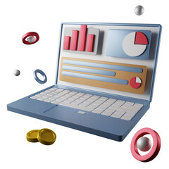 3d Interface for web data analytics strategy and research planing in laptop. 3d seo optimize vector icon render illustration