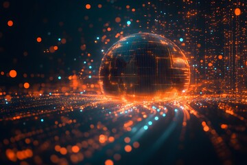 A sleek image of glowing data streams surrounding the worldwide