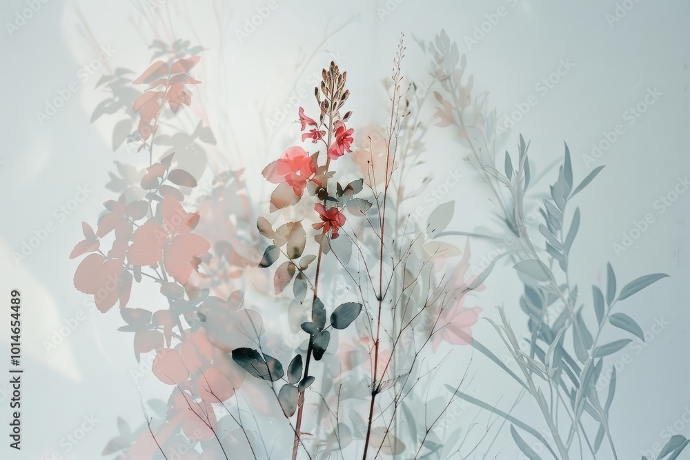 Aufkleber simple and elegant botanical setup featuring double exposure elements