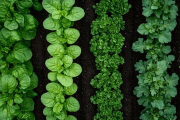 Close up of organic crops growing in neat rows 