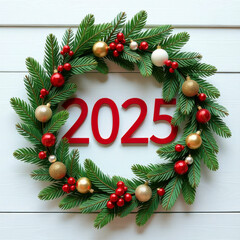 2025 Christmas Wreath with Red Berries
