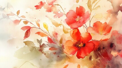 A painting of a bouquet of red flowers with a yellow background