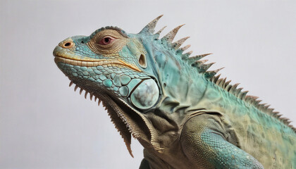 Fototapeta premium A close-up of a vibrant blue iguana showcasing details of its scales and expressive features in a natural setting