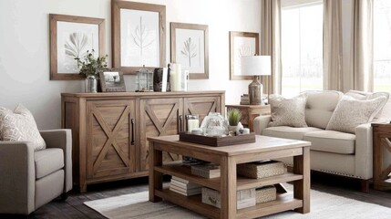 Cozy Living Room with Rustic Wooden Furniture