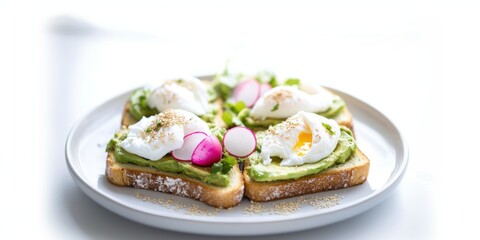 a plate of food with eggs and avoca