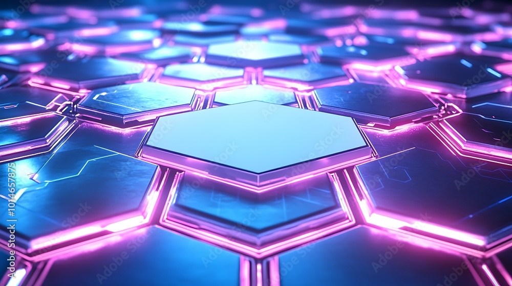 Aufkleber Abstract hexagonal pattern with neon lighting.