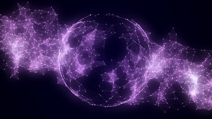 Abstract pink sphere with connecting dots and lines. Network concept. Wireframe technology sphere. Big data visualization. 3d rendering.