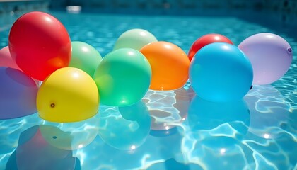 Colorful Balloons Floating Swimming Pool Festive Birthday Party Decoration Fun Playful Atmosphere