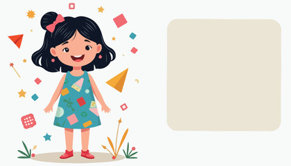 Cheerful Girl with Geometric Pattern