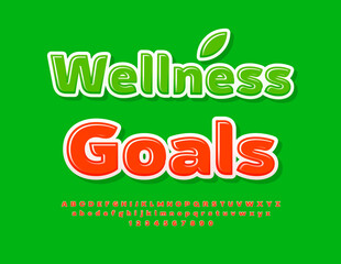 Vector healthy emblem Wellness Goals. Creative Red Font. Decorative Alphabet Letters and Numbers set.