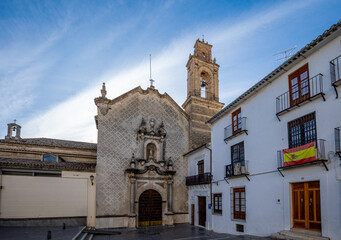 Fototapeta premium Plaza with the main facade of the church of San Francisco de Asís in Priego de Cordoba, Cordoba, Andalucia, Spain with morning light