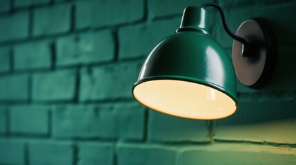 Green Wall Lamp Illuminating Brick Wall, AI