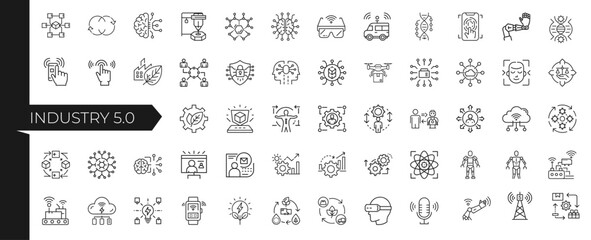 industry 5.0 technology concept icon set, robots computing Cloud Collaborative Big data