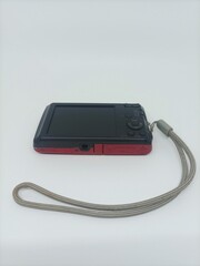 Red and Black Digital Camera with Gray Strap