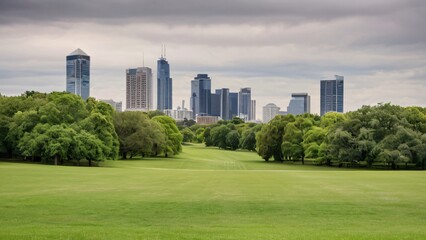 Obraz premium City Skyline Framed by Lush Green Parks