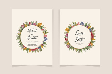 Elegant wedding invitation card template set with watercolor and floral decoration. Flowers background for social media stories, save the date, greeting, rsvp, thank you
