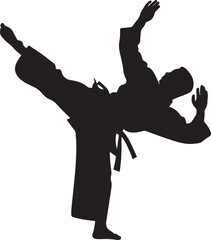 Karate Martial Artist in Action Stance Silhouette - Isolated Vector Graphic.