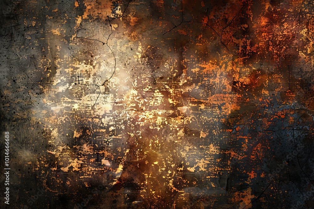 Poster a high-resolution abstract grunge texture featuring a rusty and weathered metal surface with warm to