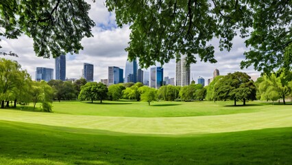 City Skyline Framed by Lush Green Parks