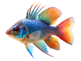 German Blue Ram swimming, isolated on a transparent background